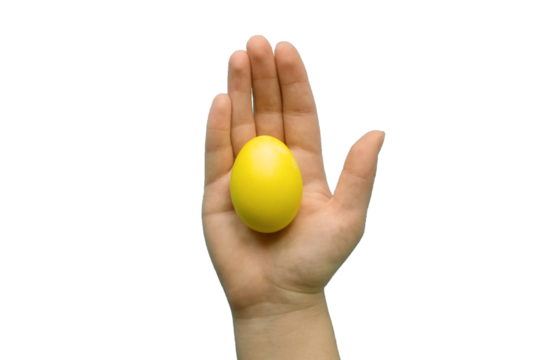 Colored Easter egg in a hand on a transparent background