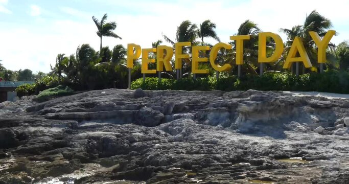 Perfect Day Coco Cay island entrance sign, Bahamas.