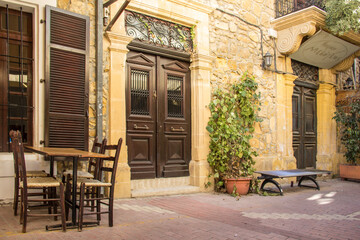 Fototapeta na wymiar Nice view of the historic buildings and cafes in the center of Nicosia, Cyprus