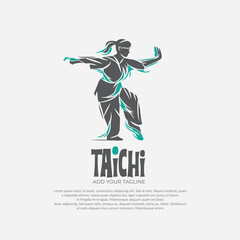Silhouette of person with tai chi gesture position vector draming.Suitable for martial arts logo and illustration