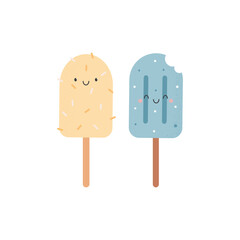 Vector illustration of cute colorful ice cream characters, mascots
