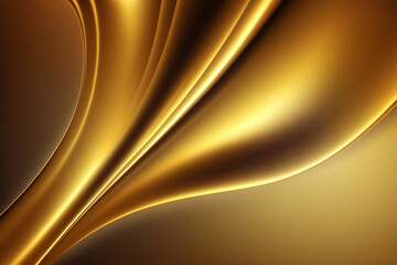 Golden Waves of Luxury. Abstract Background with Elegant Curves and Shiny Texture. Glamorous Decorative Design. Gold background with a light effect. A golden silk fabric texture with a soft wave.