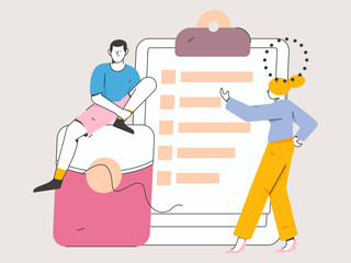Invite friends to conduct questionnaire survey flat vector concept operation hand drawn illustration 