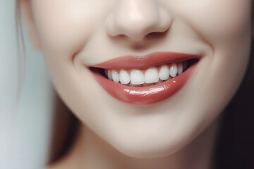 A snow-white smile of a girl close-up on a light background