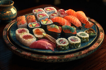 A plate of sushi. created using Generative Ai