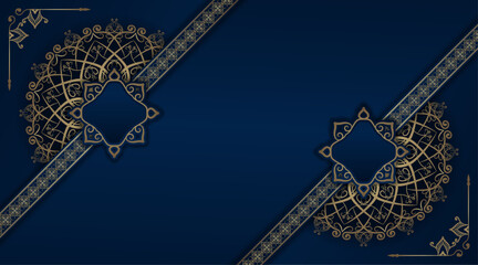 luxury mandala background, blue and gold, design vector