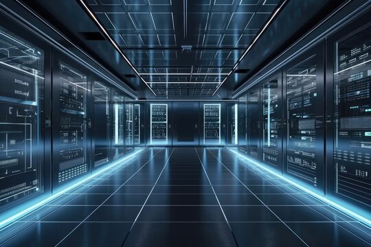 data center with rows of servers in a large room. Generative AI