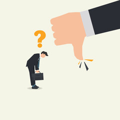 Businessman with thumb down. Bad performance, bullying, negative feedback and issue vector illustration