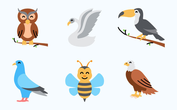 Different kind of birds. cute cartoon birds. vector illustration