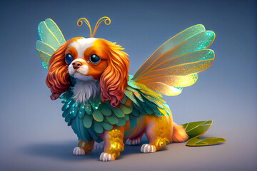 Cavalier king charles spaniel dog, dog animal with fairy wings generative ai