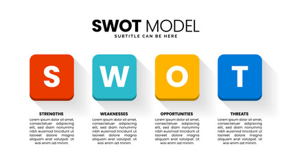 Infographic template. Swot model with 4 squares and text