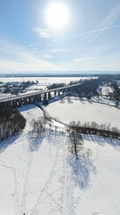 Obersee Schildesche in Bielefeld eingefroren bei Schnee im Winter Panorama Lanschaft von oben Luftaufnahme