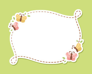 Cute Floral Butterfly Frame. Spring Summer Border Vector Illustration.