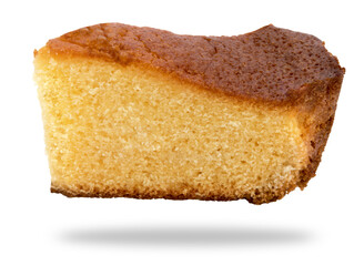 Slice of Italian sweet cake Torta Margherita homemade with eggs, flour, butter and sugar. Isolated 