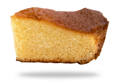 Slice of Italian sweet cake Torta Margherita homemade with eggs, flour, butter and sugar. Isolated 