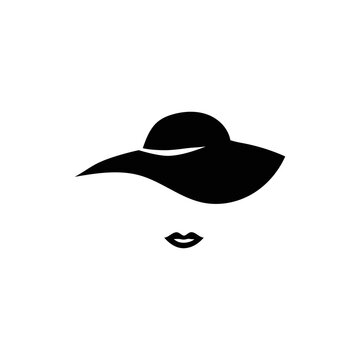 Elegant womens hat and lips template. Retro female character with vintage style for masquerade and designer vector avatar