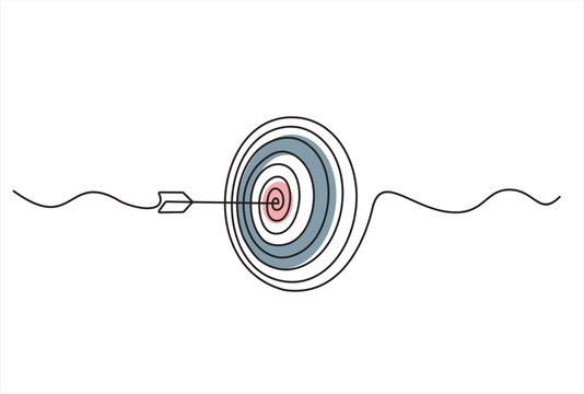 Continuous one line drawing of arrow on target circle.Target bullseye or arrow on target. The business grows according to the goals set. Business market concept. 