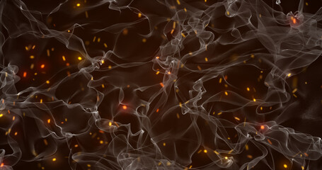 Abstract orange fiery smoke transparent with waves and sparks background