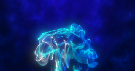 Abstract blue glowing fluid of particles and waves abstract liquid background