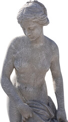 Fototapeta na wymiar Image of ancient classical style weathered sculpture of naked woman on transparent background