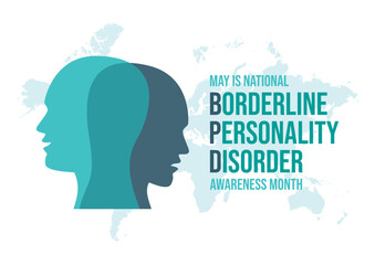 May is Borderline Personality Disorder Awareness Month vector. Man face with different emotions silhouette icon vector. Sad and happy face in profile graphic design element. Important day