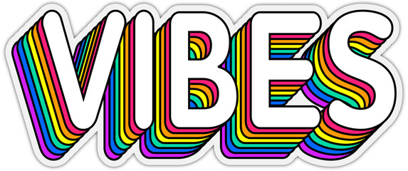 Digitally generated of vibes text in vintage styled rainbow shadow effect against white background