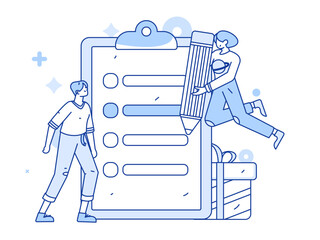 Invite friends to conduct questionnaire survey flat vector concept operation hand drawn illustration
