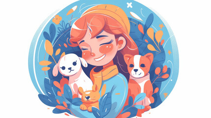 A happy girl strolls with her furry companion in the great outdoors. Generative AI