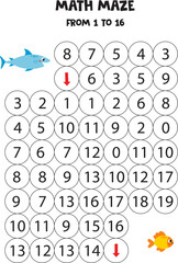 Get cute blue shark to the fish by counting to 16.