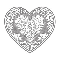 In the Coloring Book, the heart-shaped frames are beautifully decorated with intricate floral designs.