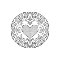 In the Coloring Book, the heart-shaped frames are beautifully decorated with intricate floral designs.