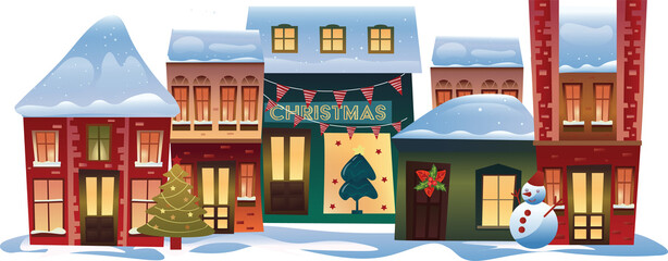 Digitally generated image of multiple house on winter landscape against white background