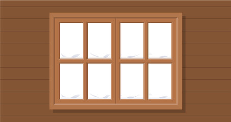 Digitally generated image of window frame against wooden background