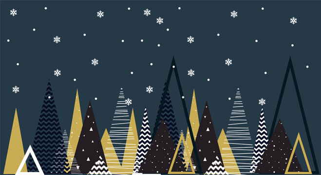 Digitally generated image of snowflakes falling over multiple christmas tree icons