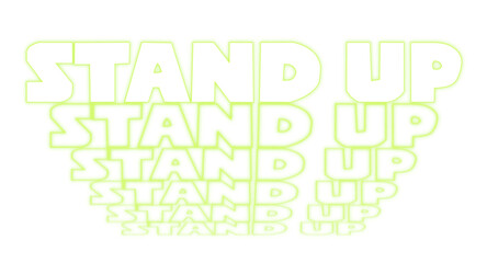 Digitally generated image of stand up text banner with multiple shadow effect on white background