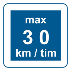 Traffic signs. Road signs. Instruction road signs. Recommended to slow down 30 km/h.