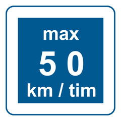 Traffic signs. Road signs. Instruction road signs. Recommended to slow down 50 km/h.