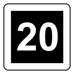 Traffic signs. Road signs. Instruction road signs. Recommended maximum speed 20 km/h.
