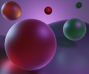 Scattered colorful spheres. Abstract art 3d rendering
