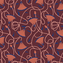 Fototapeta na wymiar Set Backgrounds with floral Elements. Abstract Mobile Wallpapers in minimalist trend style for social media stories. Vector illustration in brown colors and blue