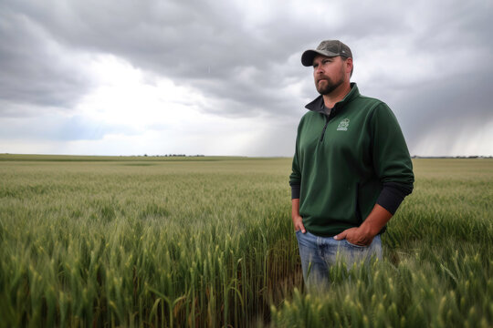 crop farmer worried about storm on the horizon, possible hail. Generative ai