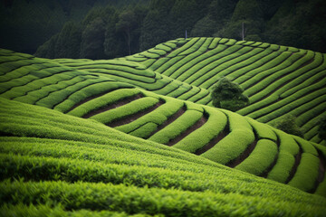 Green tea fields. Generative ai.