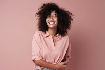 Fototapeta premium Happy fun loving multiethnic female posing in the studio. Generative ai.