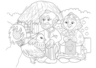 Coloring pages. fairy tale about the old man and the old woman. Illustration for children.