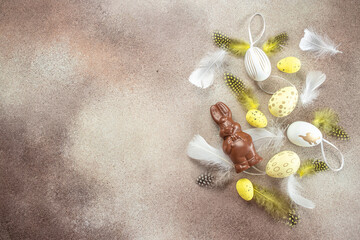 Obraz na płótnie Canvas Chocolate bunny and easter egg. Happy Easter holiday concept
