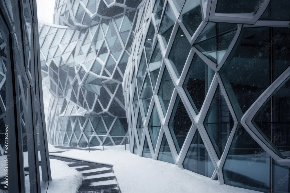 Wall mural modern skyscraper with a glass façade and many windows. generative ai
