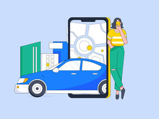 Naklejka premium Flat vector concept operation hand-drawn illustration of people taking a taxi 
