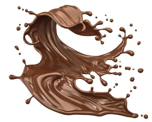chocolate splash and pouring,isolated on white background, Include clipping path. 3d illustration.