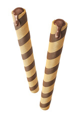 chocolate filled in a crispy wafer roll, Chocolate waffle sticks isolated on white background 3d rendering.