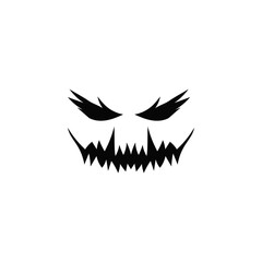 Creepy smile zombie face. Evil ghost teeth for halloween as devilish decoration and emotional expression of vector evil